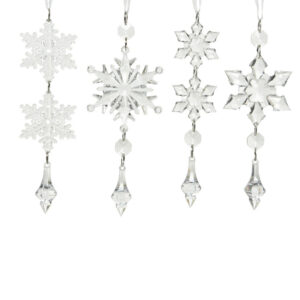 Dekorácia snehová vločka kvapky a korálky 16 cm